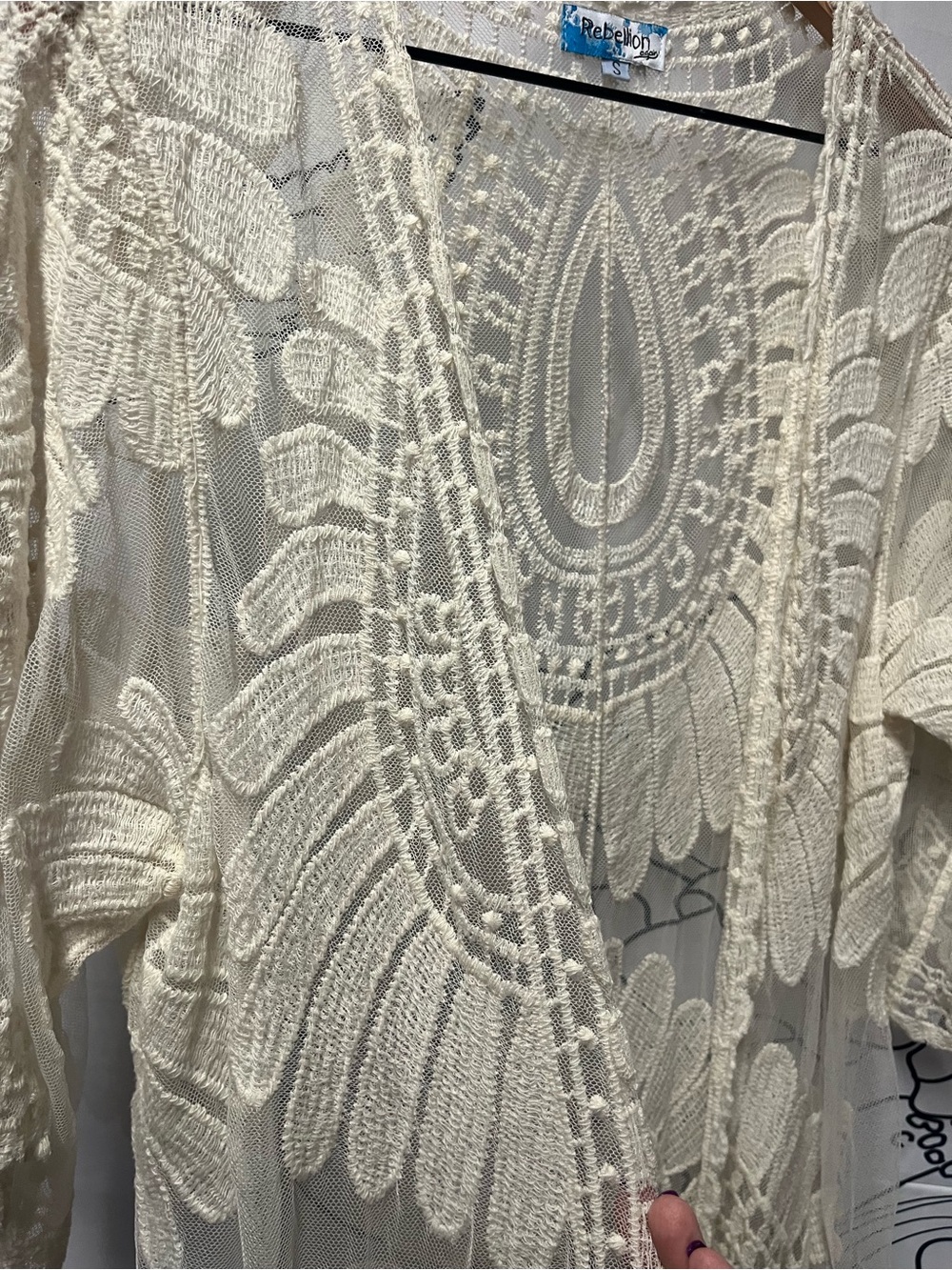 Rebellion Cream Lace Crochet Kimono - Picture 7 of 8